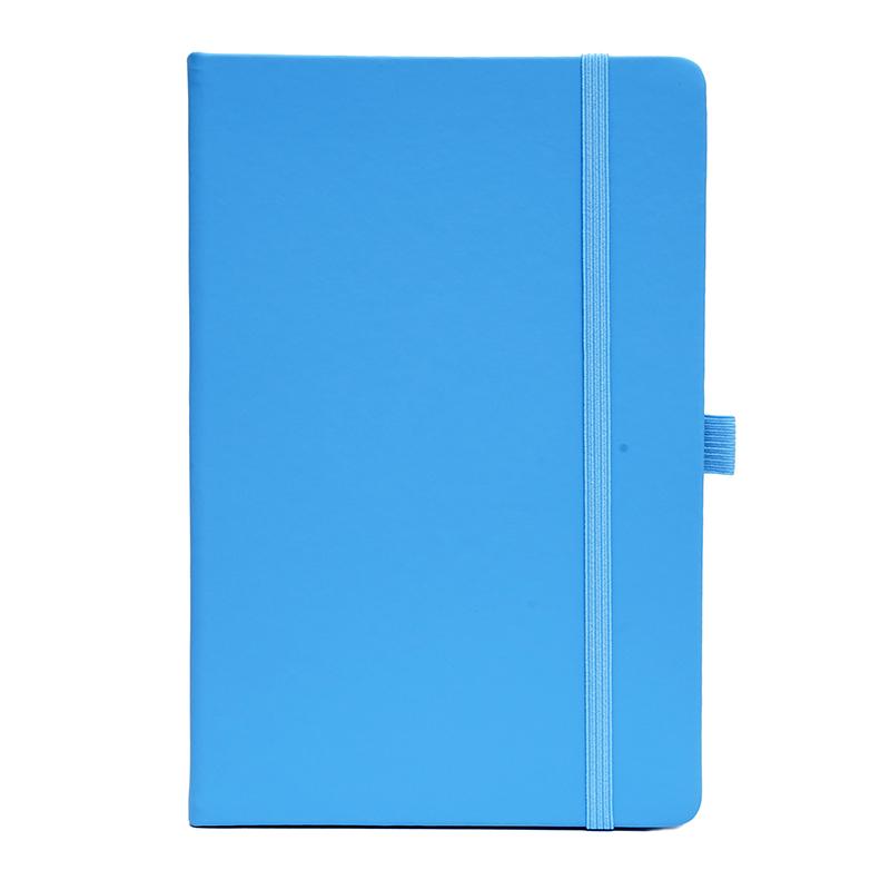 Sky Blue - Pu Leather Note Book With Elastic Band & Pen Holder With Logo